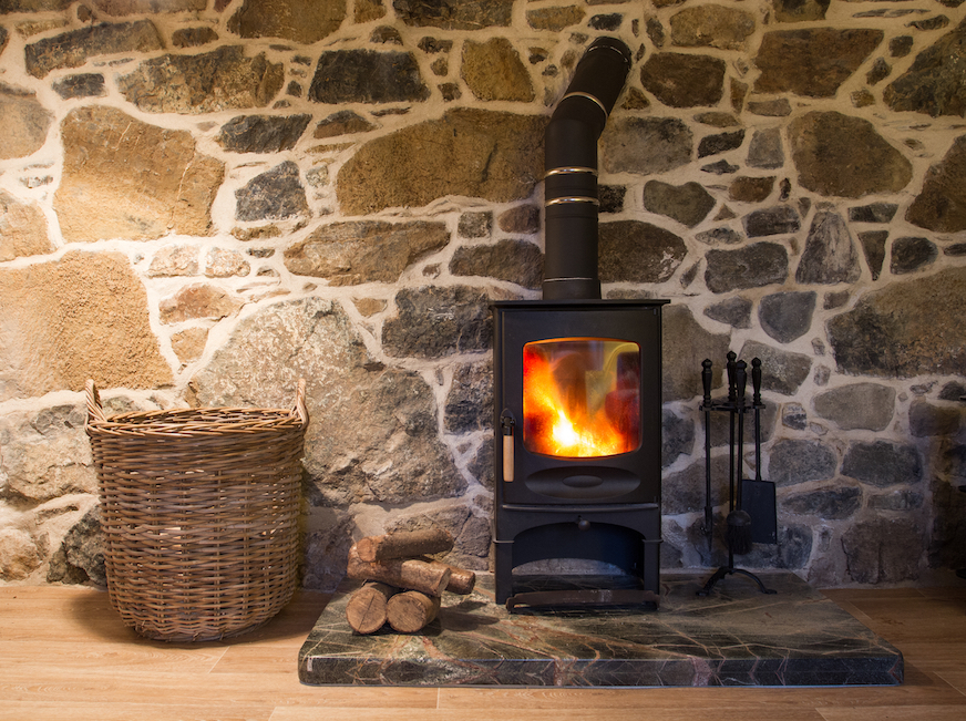 A wood burning stove