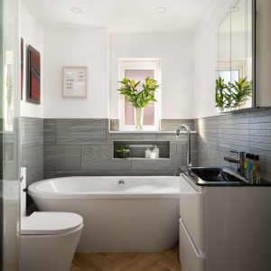 bathroom with freestanding bath