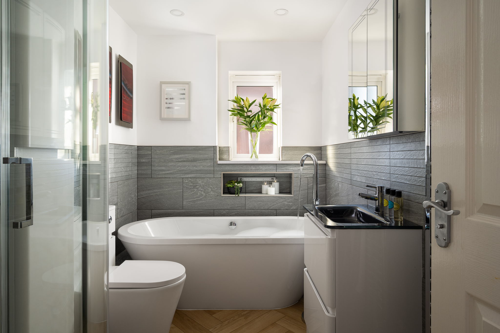 bathroom with freestanding bath